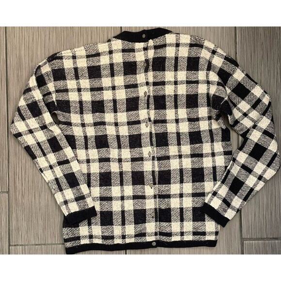 Madewell Small Merino Wool Navy White Plaid Long Sleeve Back Buttons Sweater - Picture 3 of 5